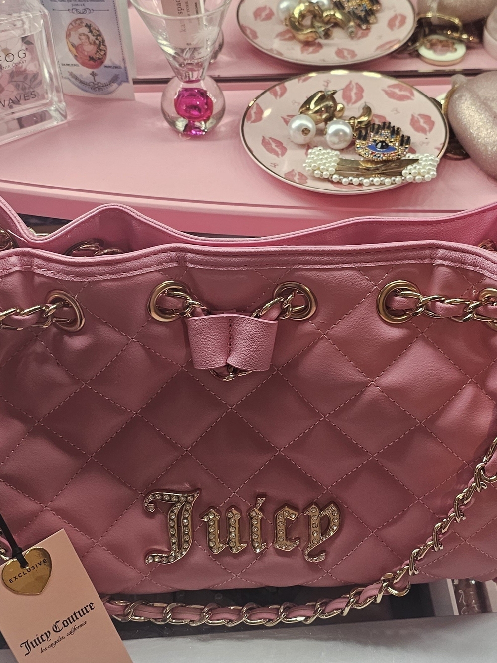 Juicy Couture Quilted Pink Chain-Handle Shoulder Bag